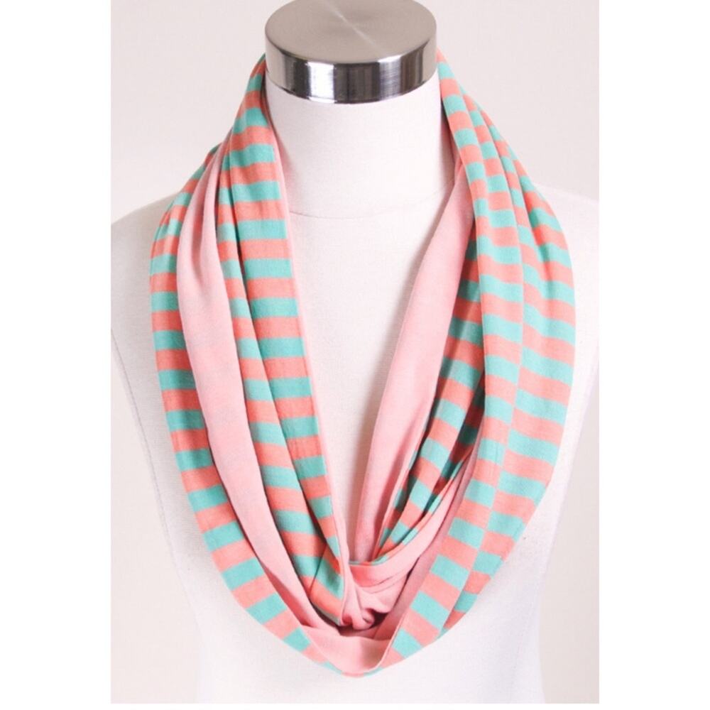 NEW NWT BOUTIQUE Reversible Peach & Mint Stripe Cowl Infinity Scarf